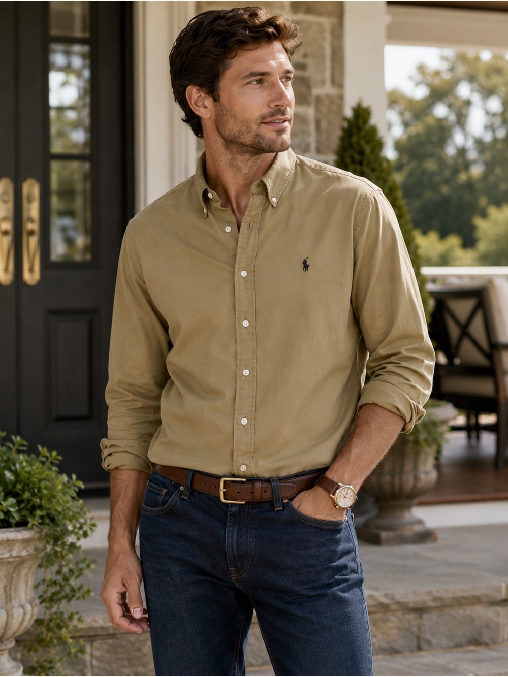 Polo Ralph Lauren Classic Fit Button Down Shirt XL Khaki Tan 100% Cotton